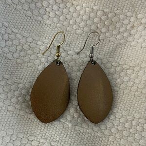 Elegant Golden Brown Leather Teardrop Earrings